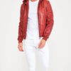 Men Red Python Leather Hoodie Jacket
