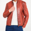 Men Red Python Leather Moto Jacket