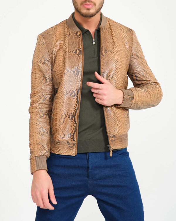 Men Light Brown Python Leather Jacket