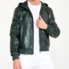 Men Green Python Leather Hoodie Jacket
