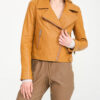 Women's Orange Ostrich Quill Leather Biker Jacket