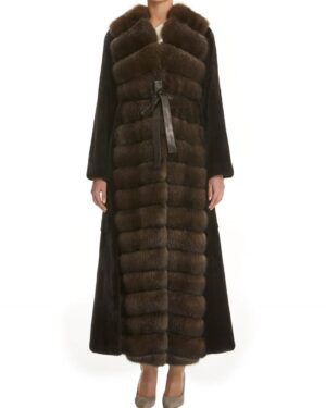 Long Mink Fur Coat With Sable Trim