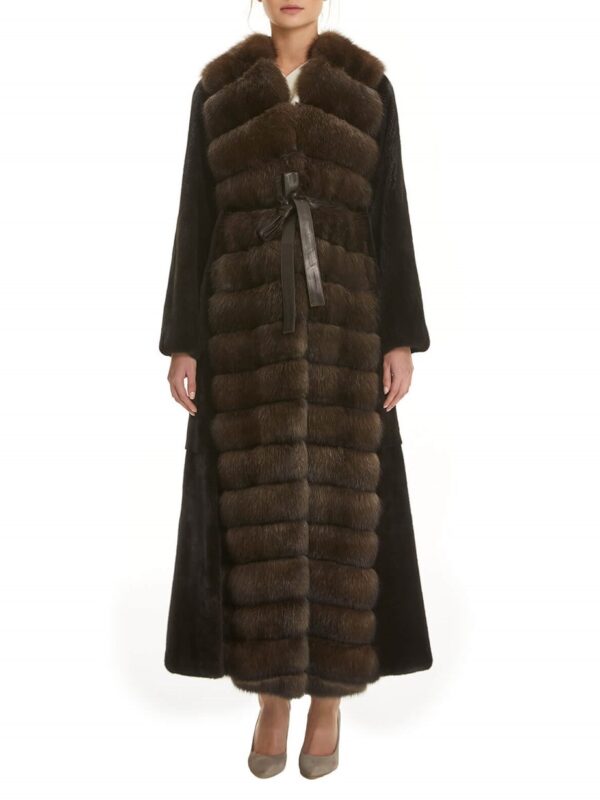 Long Mink Fur Coat With Sable Trim