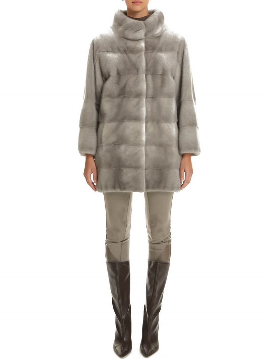 Women's Sapphire Grey Mink Fur Coat - Leather Guys