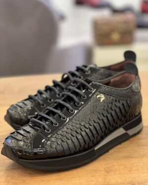 SR Black Python Sneakers
