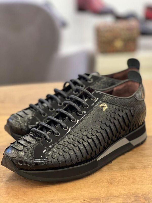 SR Black Python Sneakers