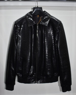 Python Leather Bomber Jacket