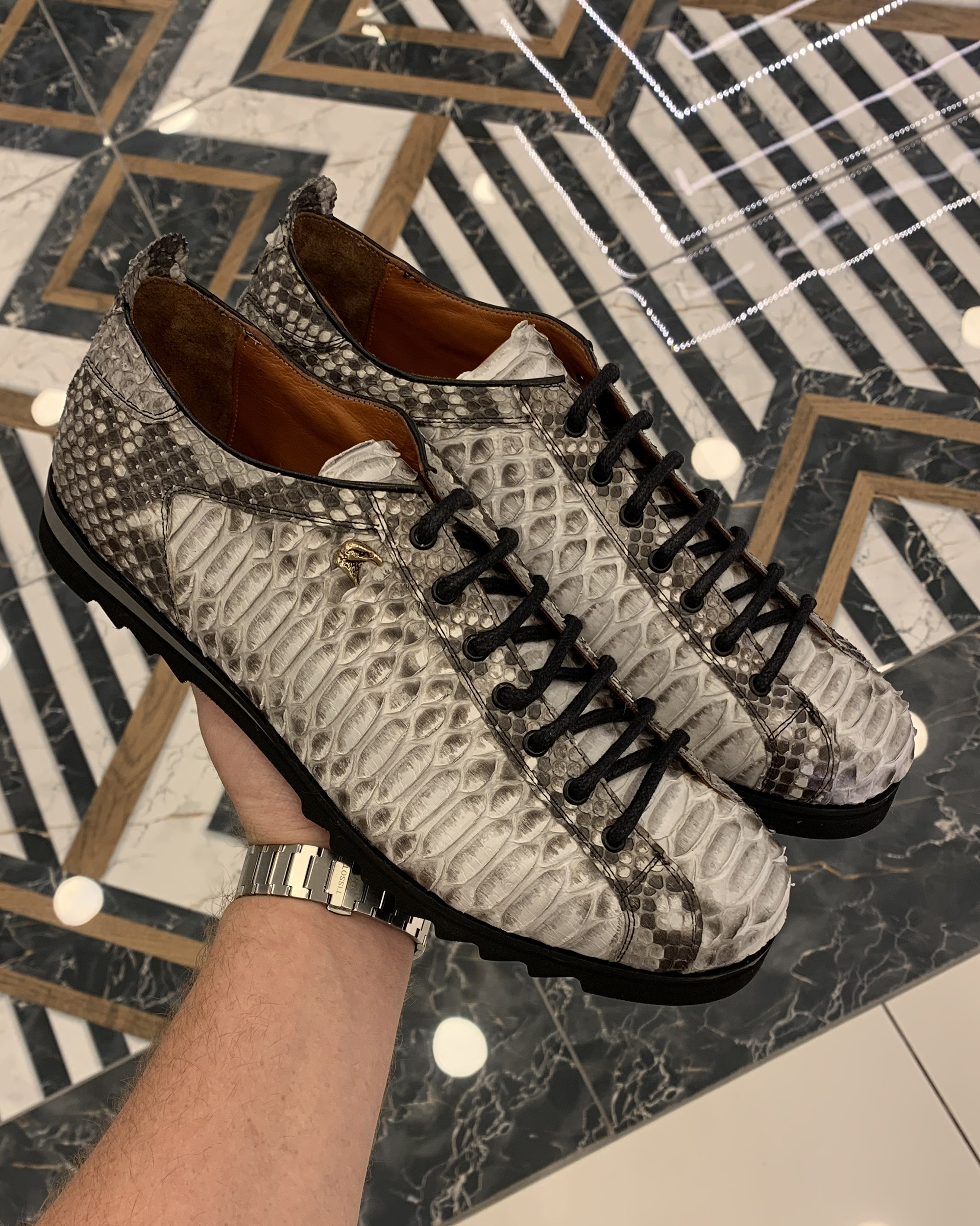 SR Natural White Python Sneakers