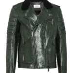 Philipp Plein Green Python Leather Biker Jacket