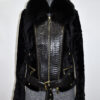 Women Python Leather Fox Fur Collar Sheep Fur Jacket