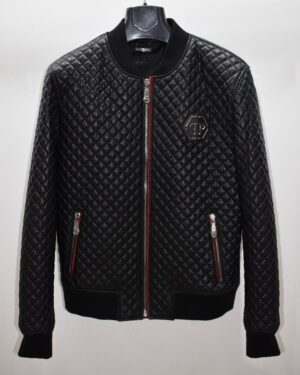 Philipp Plein Black Quilted Leather Bomber Jacket