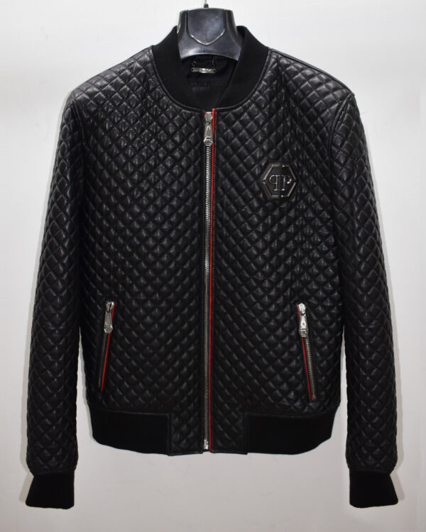Philipp Plein Black Quilted Leather Bomber Jacket
