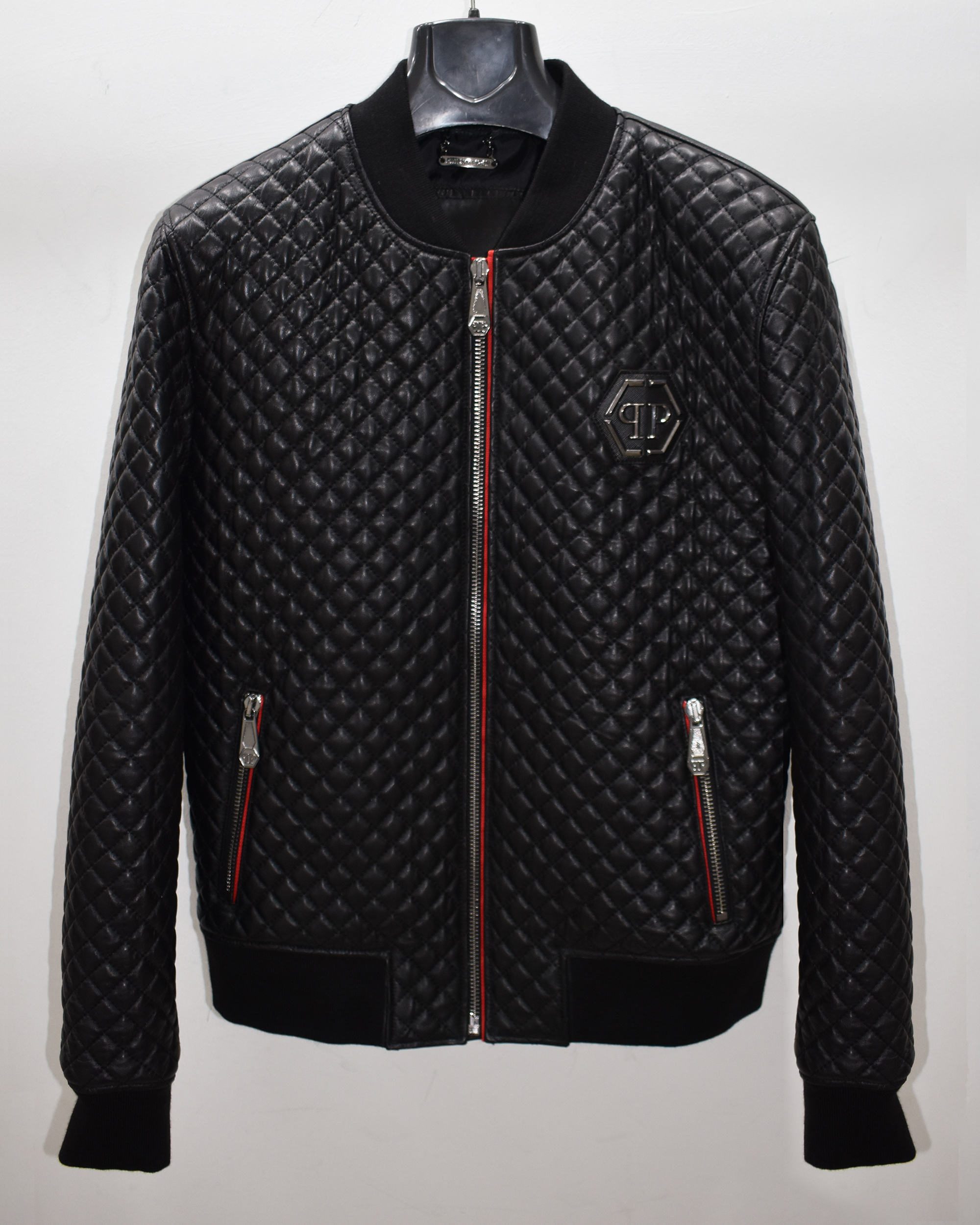 Philipp Plein Black Quilted Leather Bomber Jacket