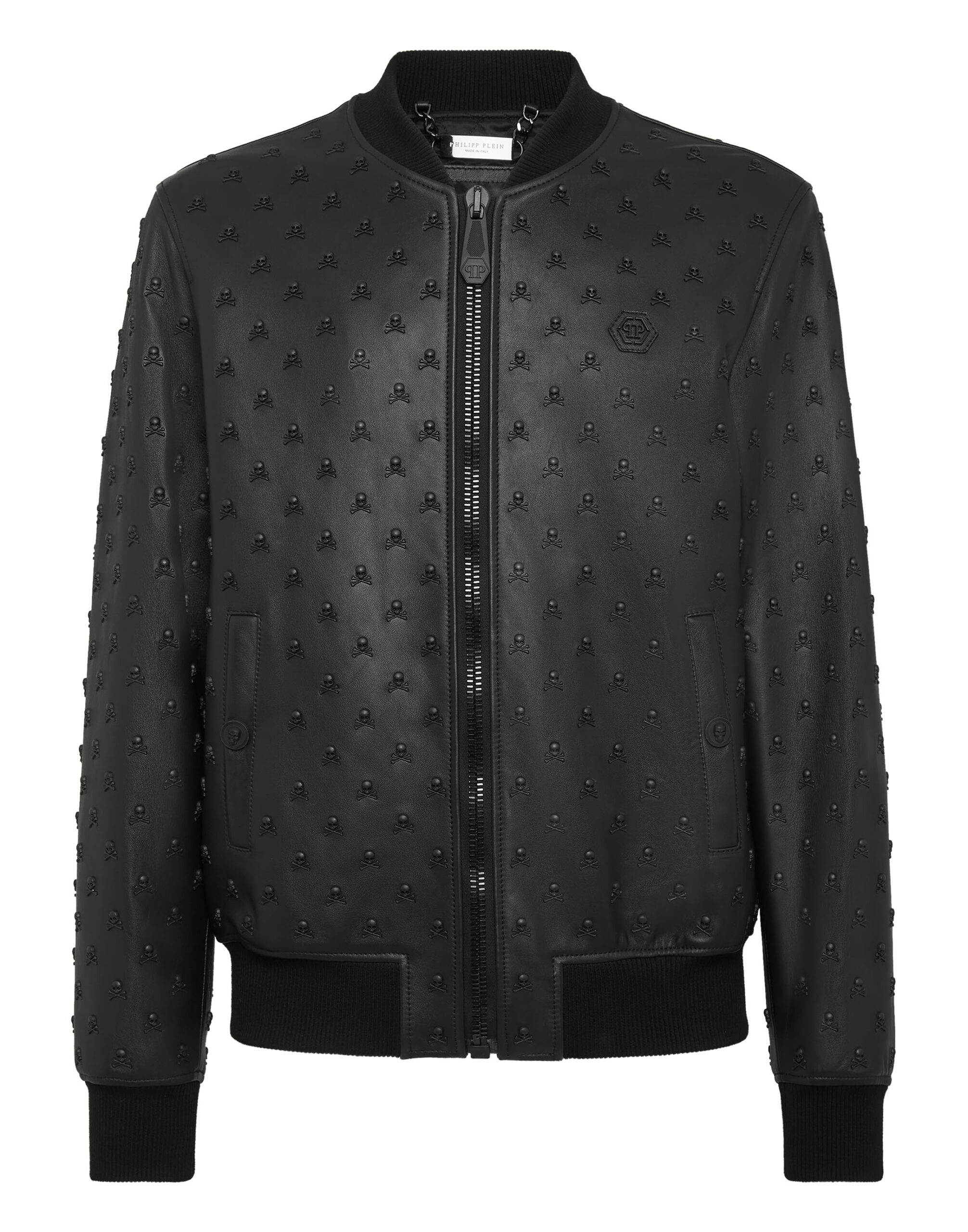 Philipp Plein Skull Studded Leather Bomber Jacket