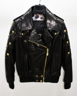 Philipp Plein Women Black Studded Leather Biker Jacket