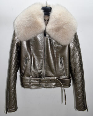 Valentino Women's Grey Shearling Jacket With Fox Fur Collar