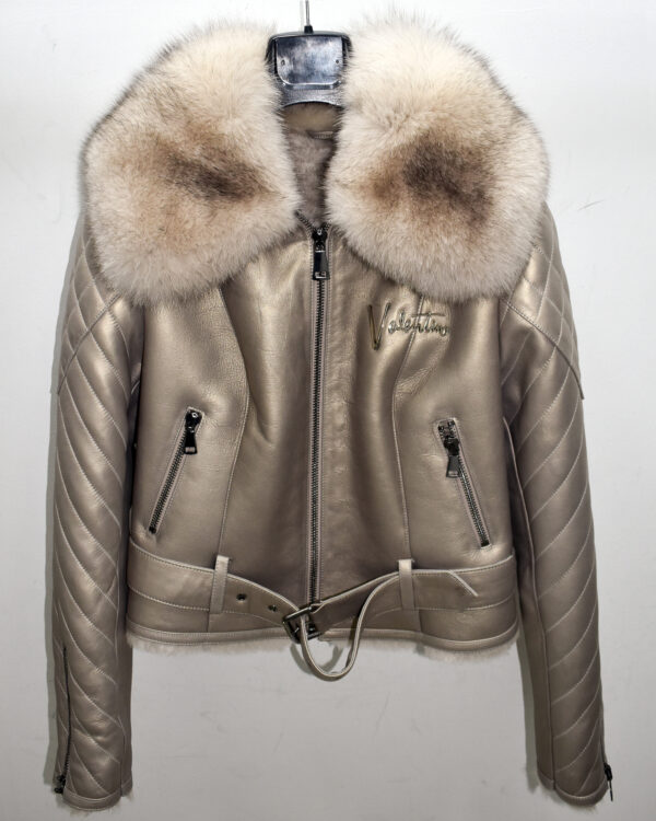 Valentino Women's Brown Shearling Jacket With Fox Fur Collar