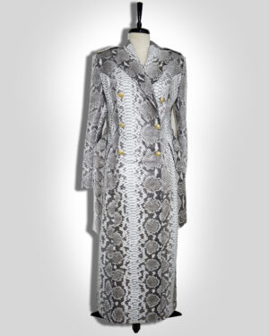 White Python Leather Long Coat