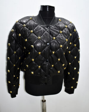 Philipp Plein Women Studded Leather Bomber Jacket