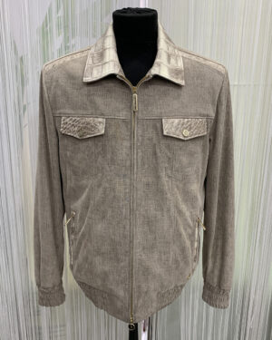 SR Himalaya Crocodile Trim Suede Jacket