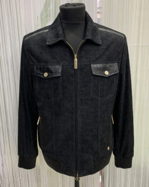 SR Black Crocodile Trim Suede Jacket