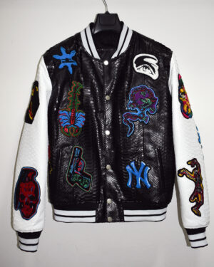 Philipp Plein Tattoo Patches Python Leather College Jacket
