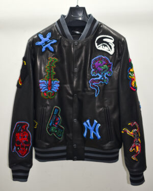 Philipp Plein Tattoo Patches Leather Bomber Jacket