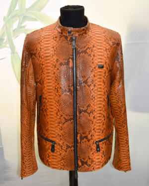 Philipp Plein Orange Python Leather Moto Jacket