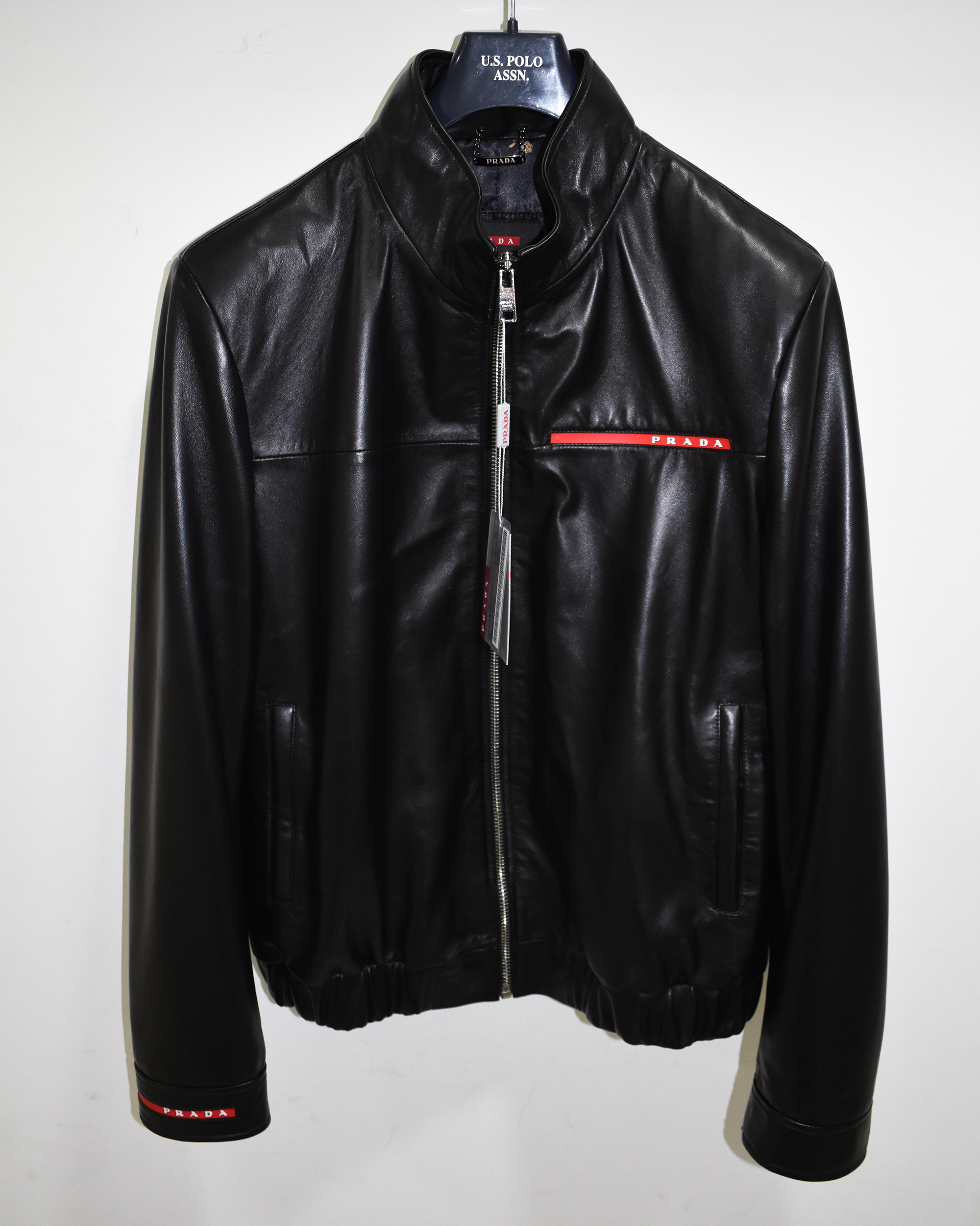 Prada Black Leather Bomber Jacket