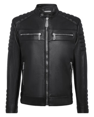 Philipp Plein Black Leather Moto Jacket