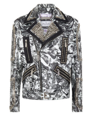 Philipp Plein Vintage Tattoo Biker Leather Jacket