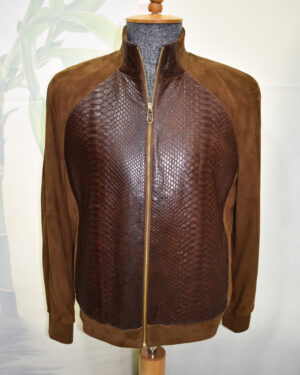 Men Brown Python Leather Suede Jacket