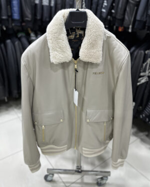 Hermes Fur Collar Beige Leather Jacket