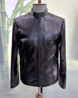 Metallic Python Leather Moto Jacket