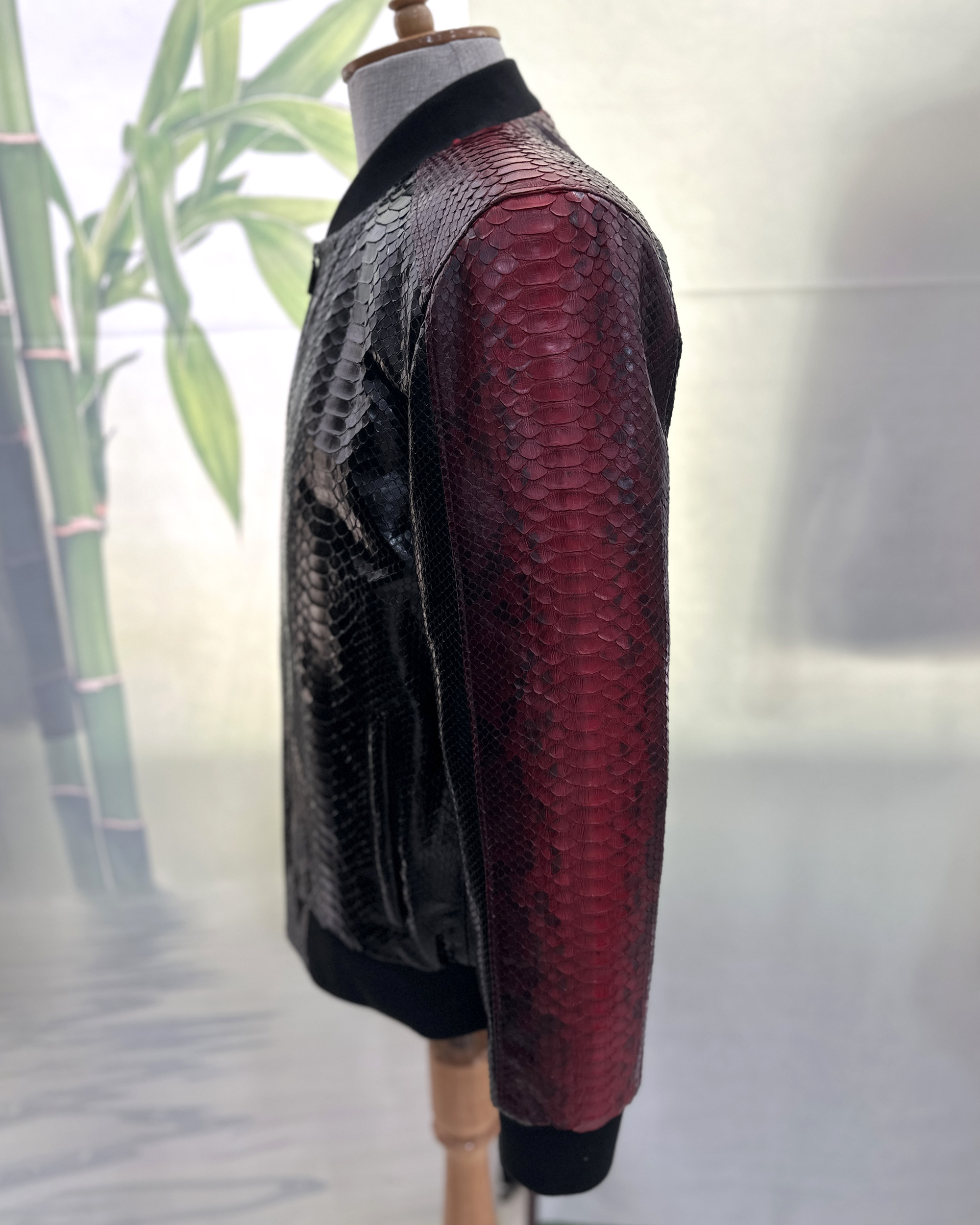 Black Red Python Leather Bomber Jacket - Leather Guys