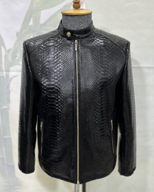 Black Python Leather Moto Jacket