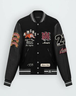 Amiri Red Black Vintage Patch Varsity Bomber Jacket
