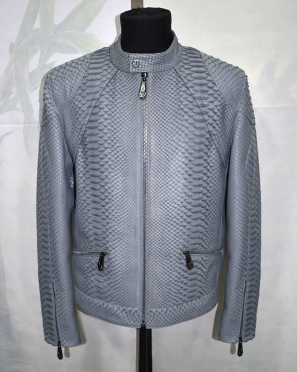 Philipp Plein Grey Nubuck Python Leather Jacket