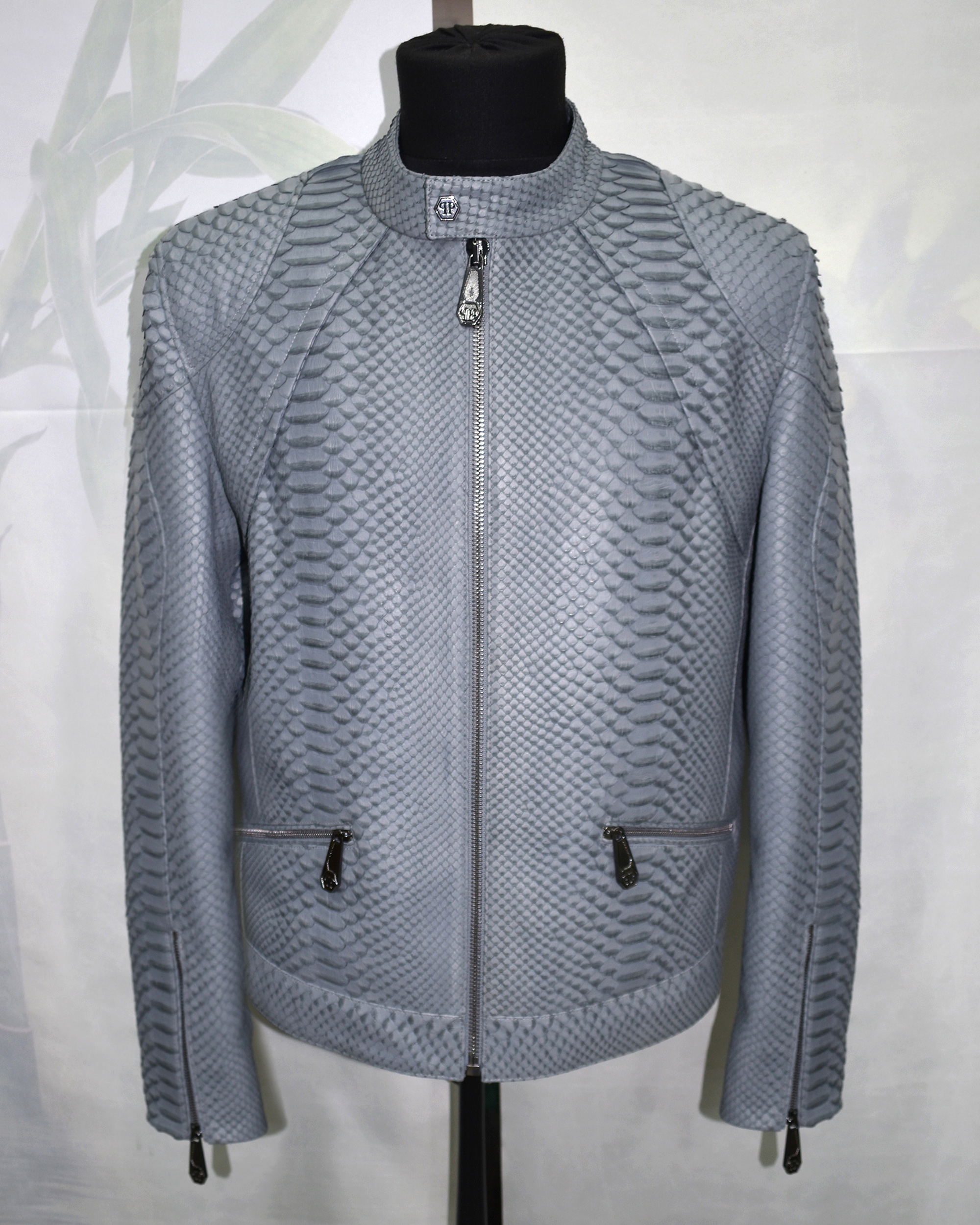 Philipp Plein Grey Nubuck Python Leather Jacket