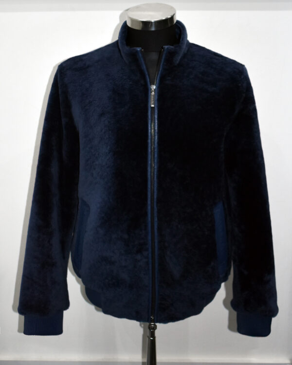 Navy Blue Genuine Astrakhan Fur Jacket