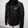 Men's Fur Lining Leather Black Bomber Jacket