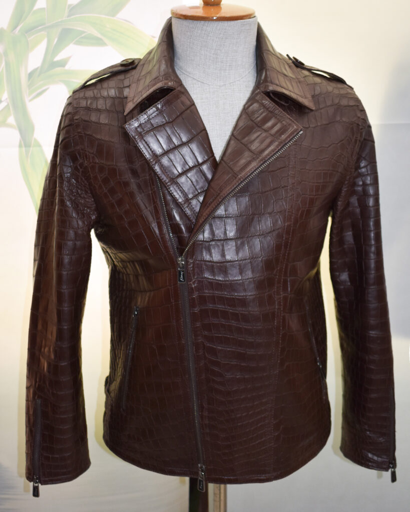 Crocodile Print Faux Leather V-Neck Pocket Jakcet main image 1