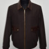 SR Brown Leather Trim Wool Jacket