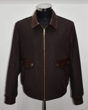 SR Brown Leather Trim Wool Jacket