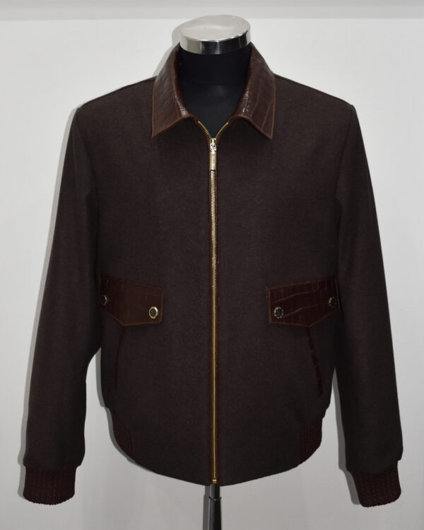SR Brown Leather Trim Wool Jacket