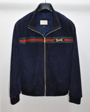 Gucci Navy Blue Horsebit Suede Jacket