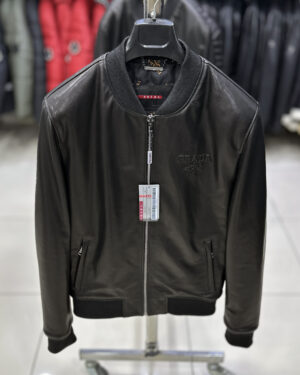 Prada Black Leather Bomber Jacket