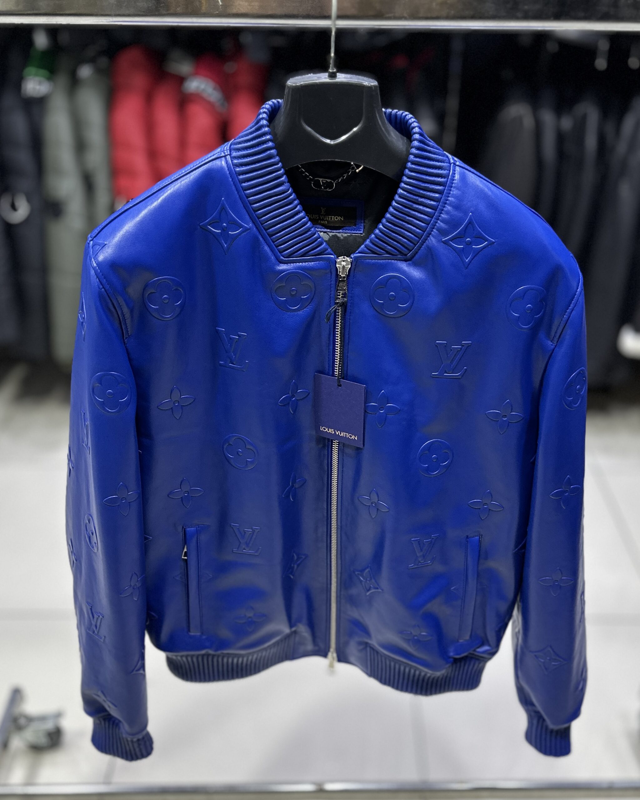 Louis Vuitton Blue Monogram Leather Bomber Jacket - Leather Guys