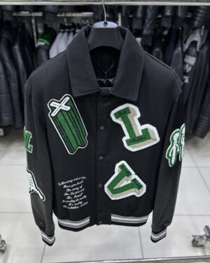 Louis Vuitton Black Green Varsity Leather Jacket