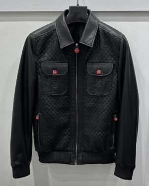 Kiton Knitted Black Leather Jacket